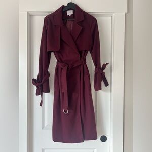 Just One Answer Burgundy Trench Style Coat Size XS
